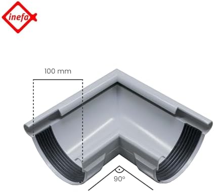 INEFA Rinnenwinkel Grau 90 Grad Halbrund PVC NW100 Verbindungsstück Dachrinnenzubehör, Made in Germany  
INEFA Rinnenwin