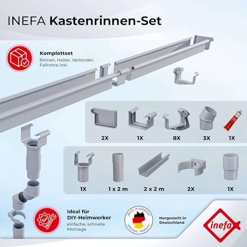 INEFA Dachrinnen Set Gartenhaus Braun 4m NW68 Made in Germany Regenrinnen PVC